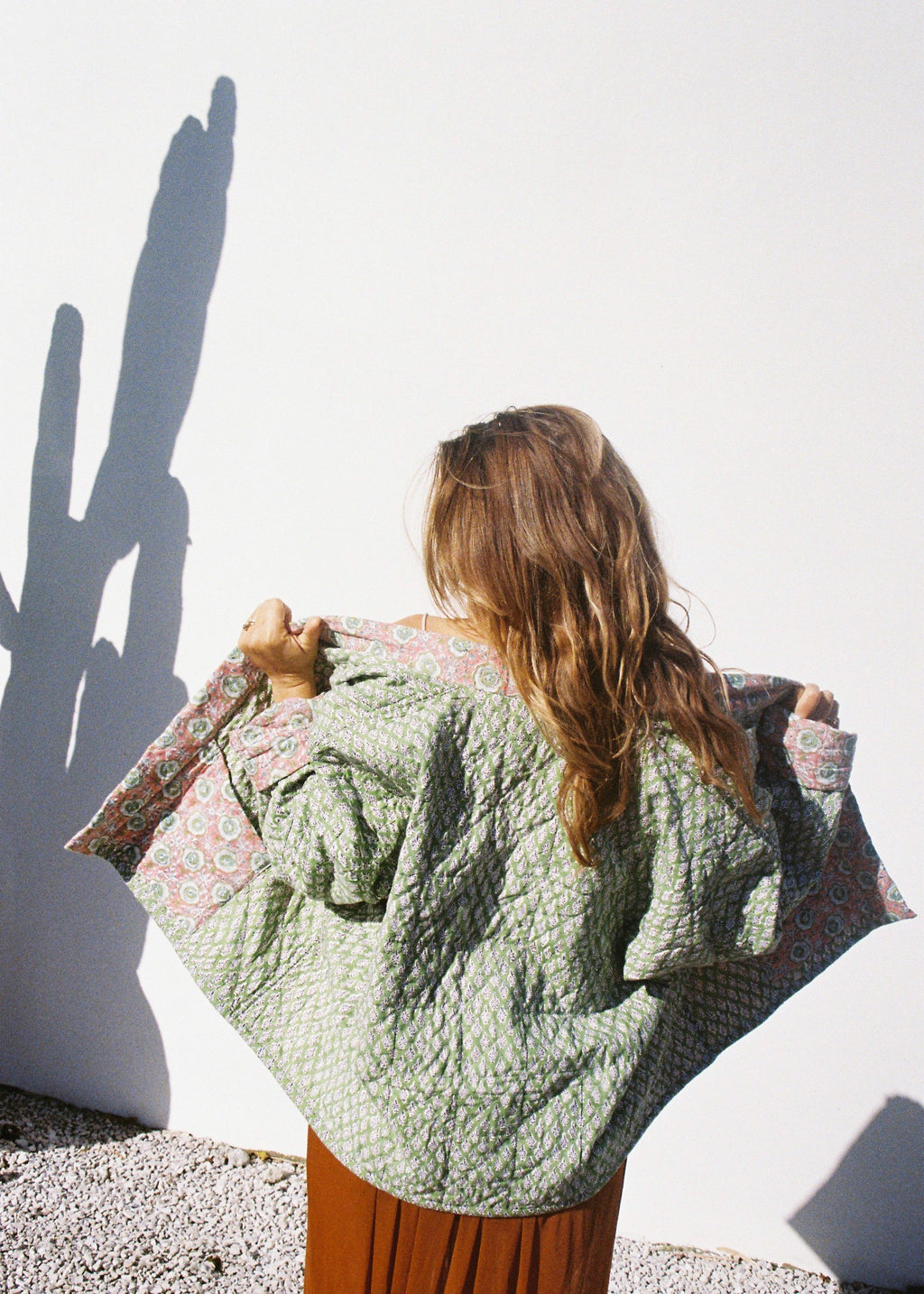 Wild & Indigo Quilted Jacket in Lemongrass & Pink