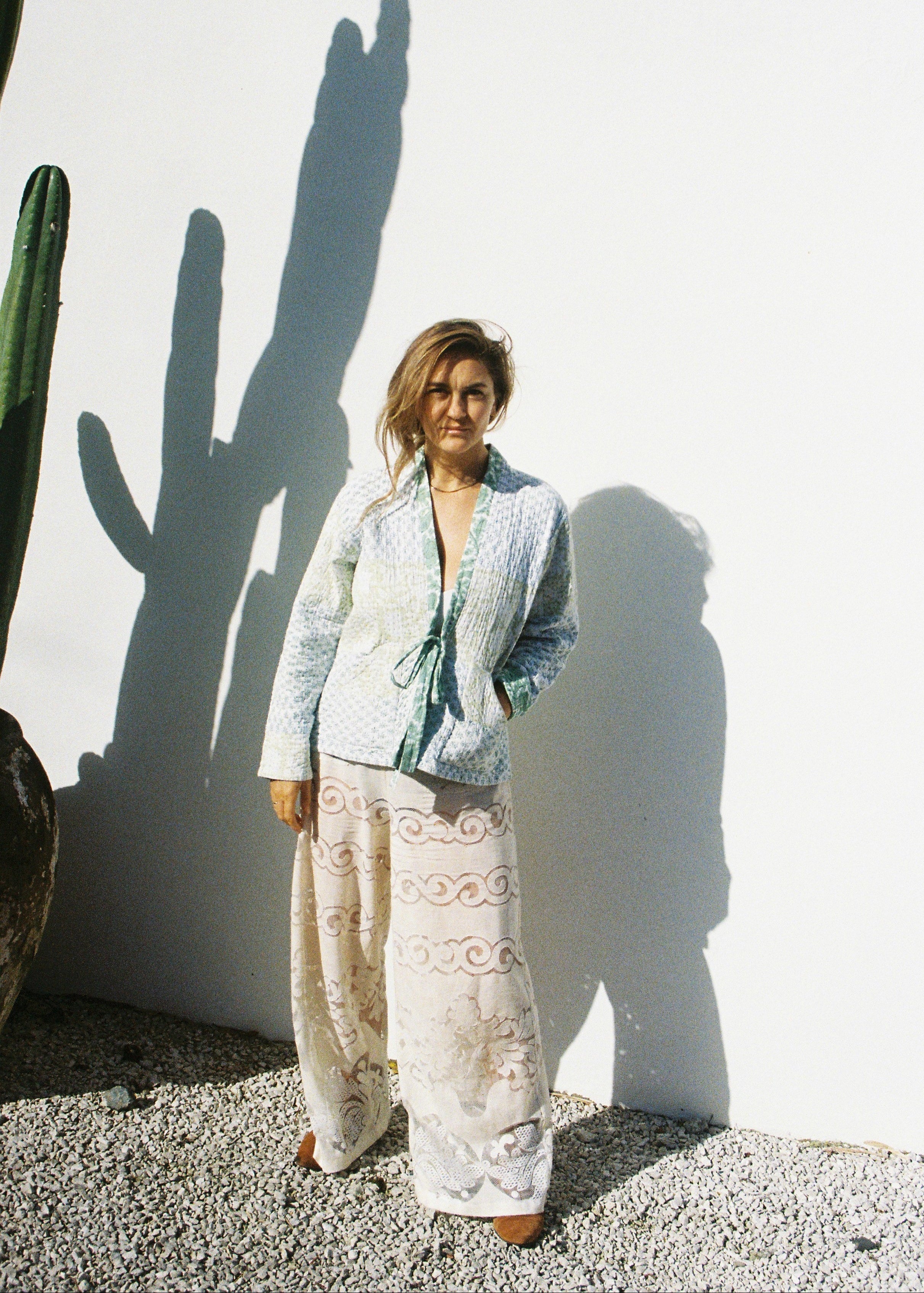 Wild & Indigo Kantha Jacket in Sky & Lemongrass