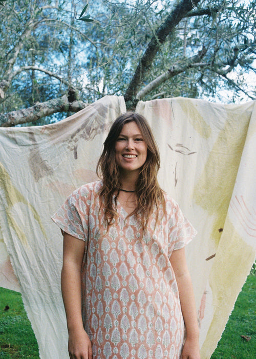 Wild & Indigo Bagru Kaftan in Nude