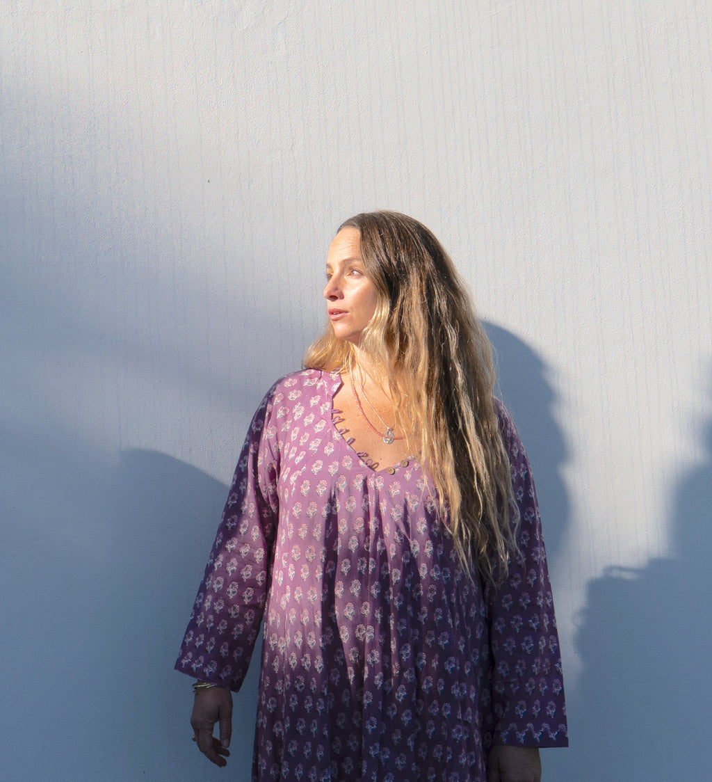 Wild & Indigo Day Dress with buttons in Sky Magenta