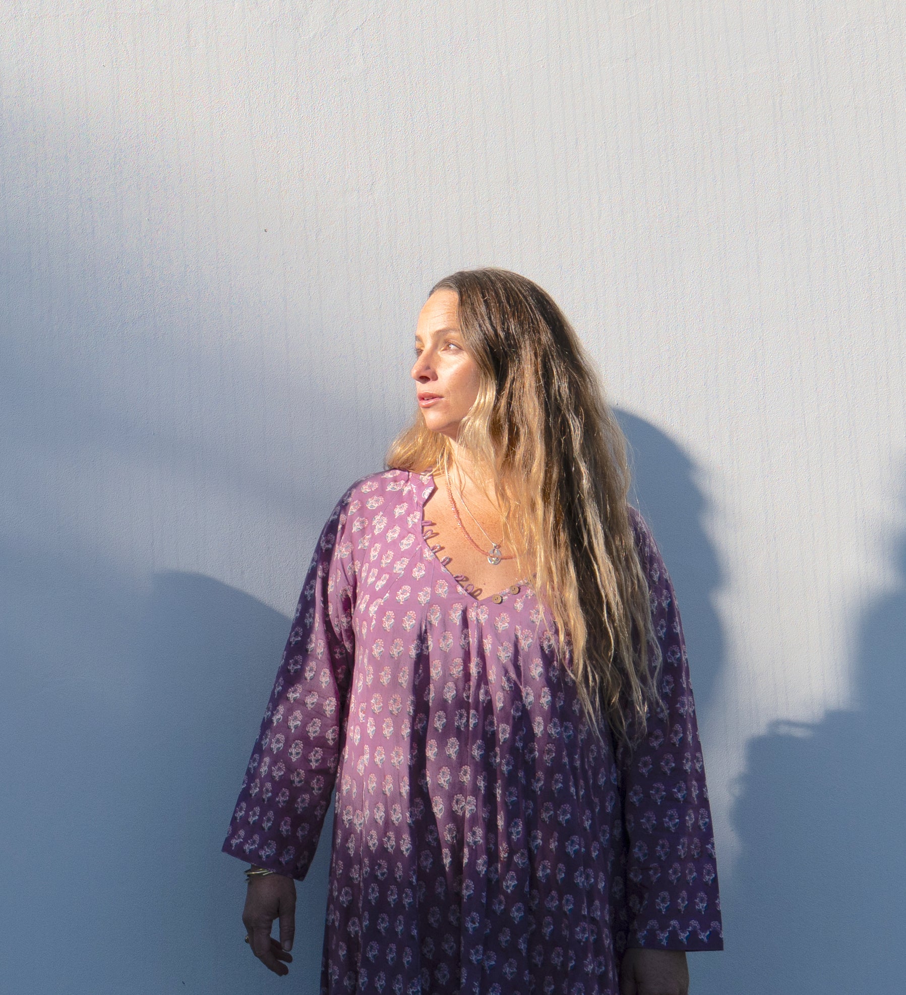 Wild & Indigo Day Dress with buttons in Sky Magenta