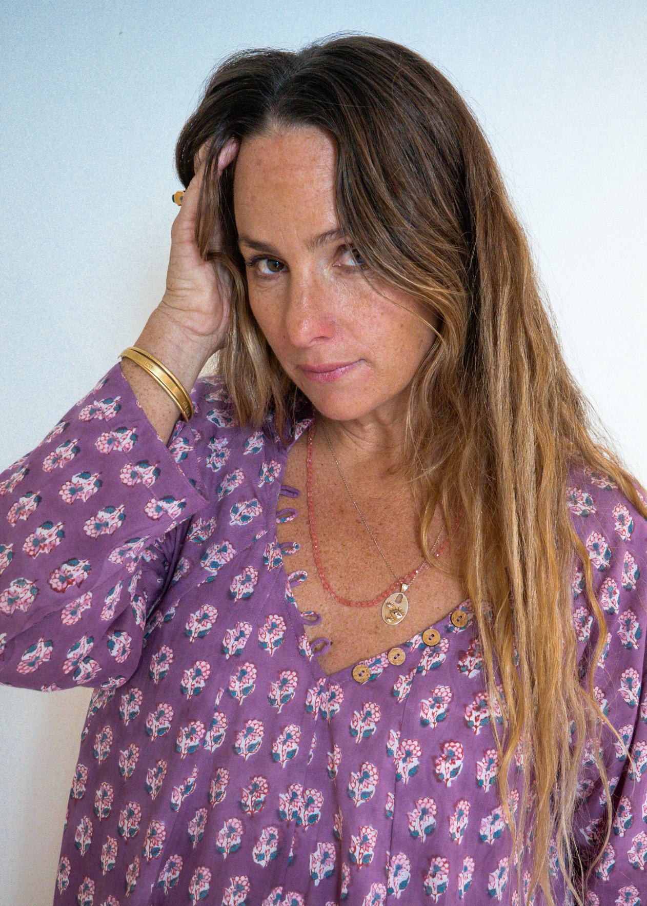 Wild & Indigo Day Dress with buttons in Sky Magenta