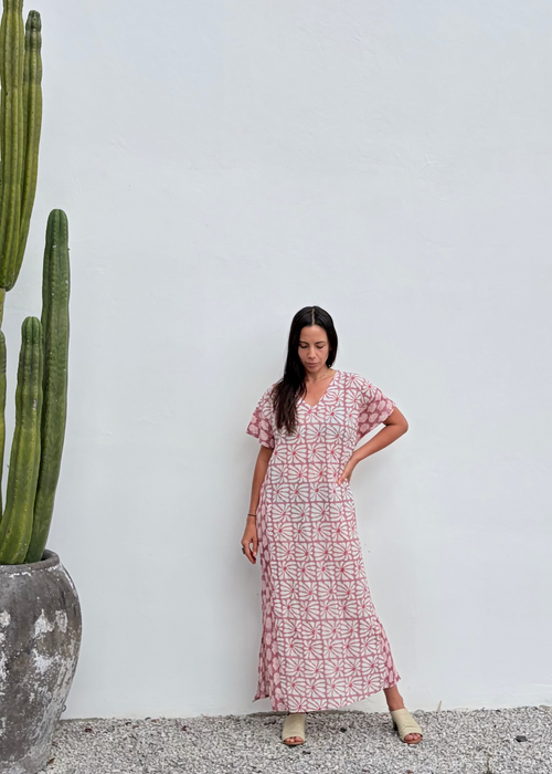 Wild & Indigo Bagru Kaftan in Rosewood