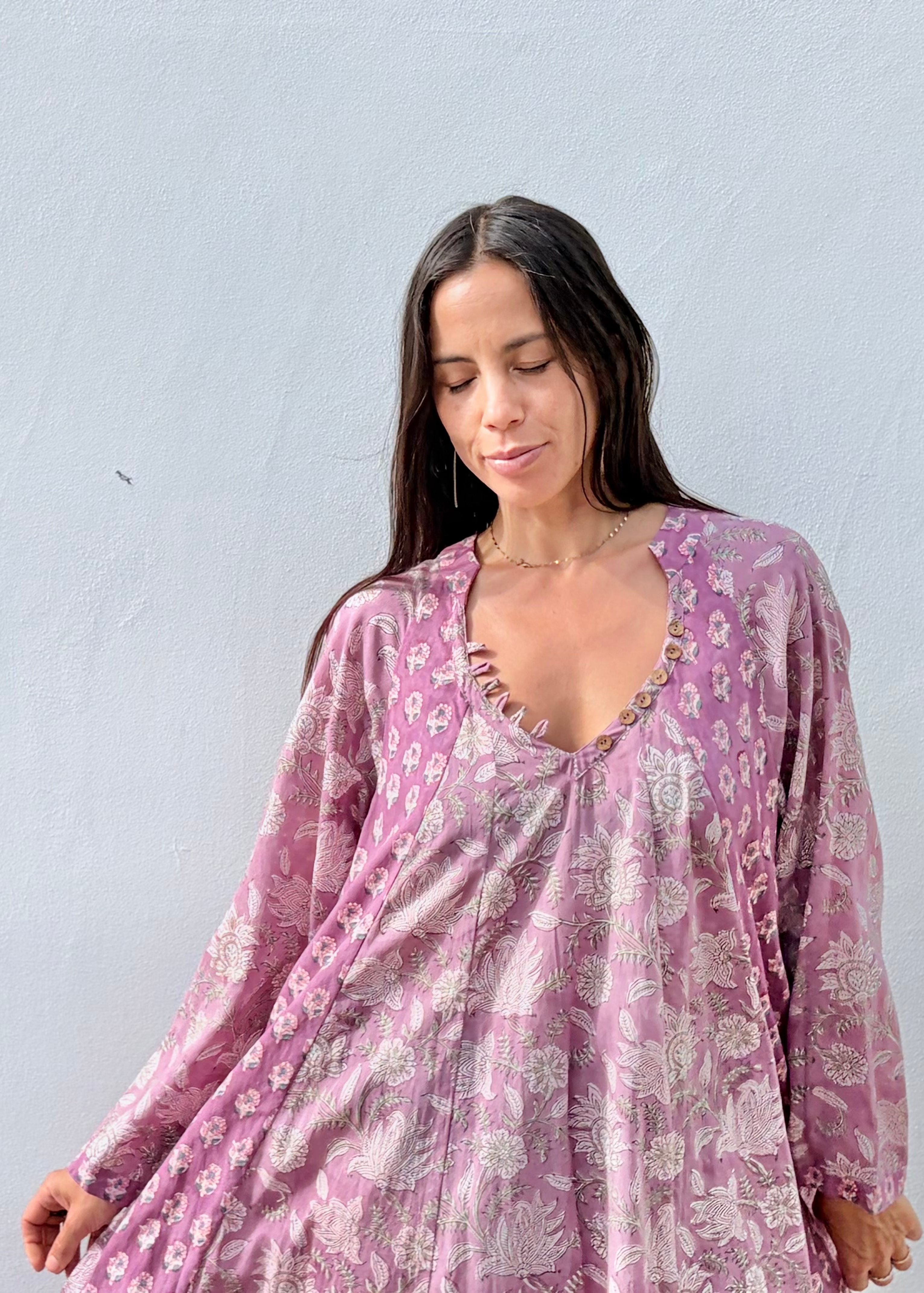 Wild & Indigo Day Dress with buttons in Orchid