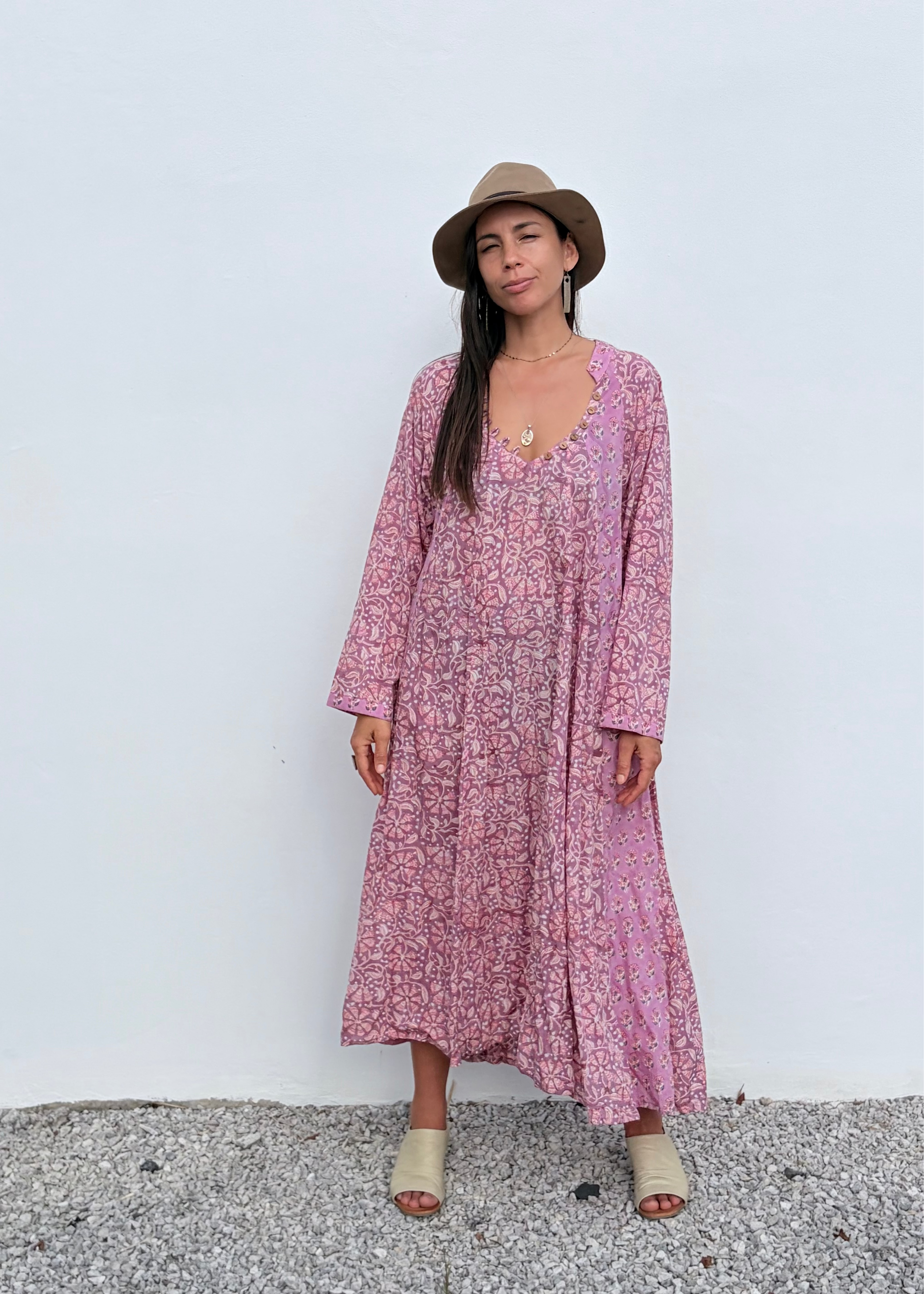 Wild & Indigo Day Dress with buttons in Orchid