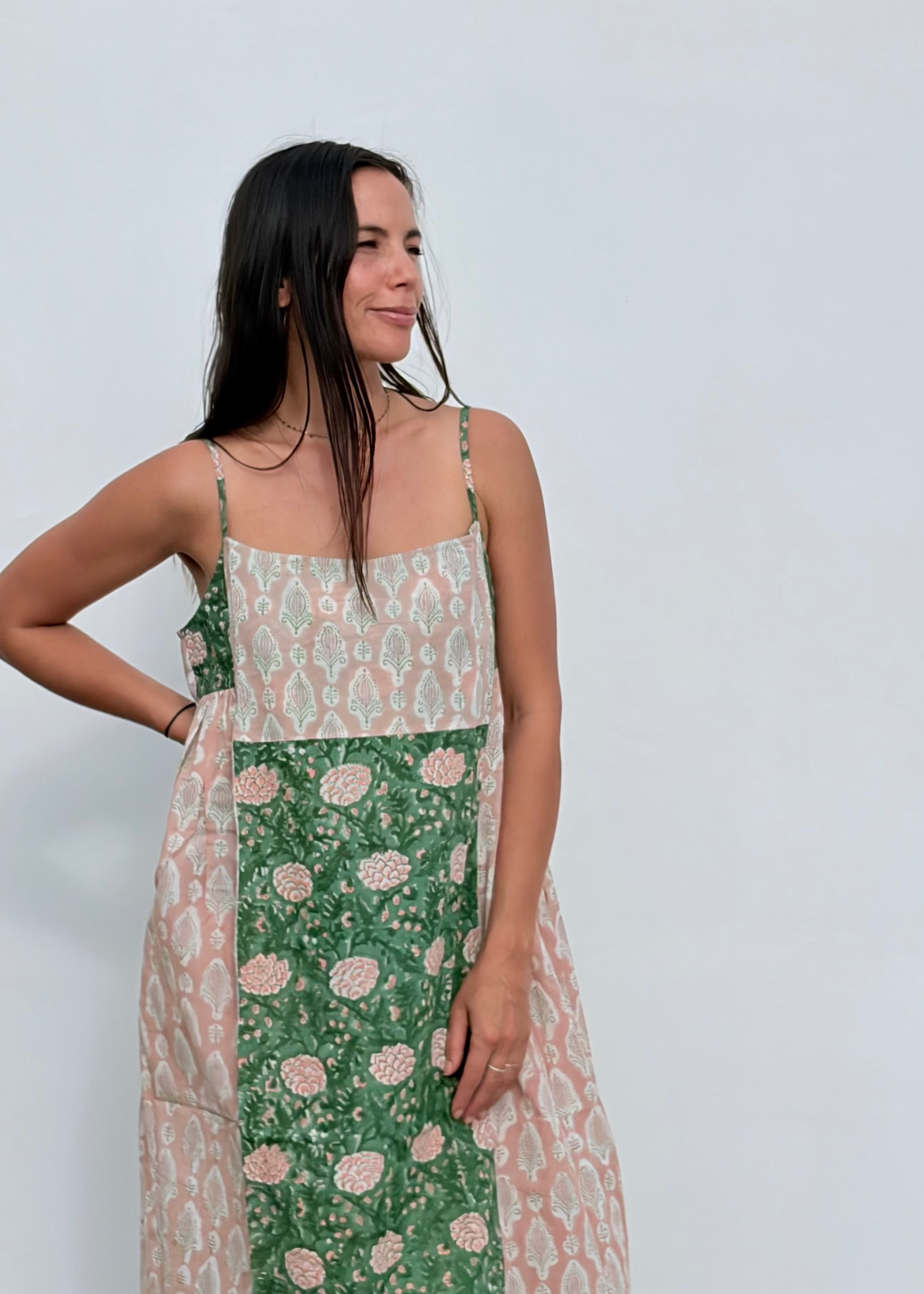 Wild & Indigo Indie Dress in Blush & Emerald