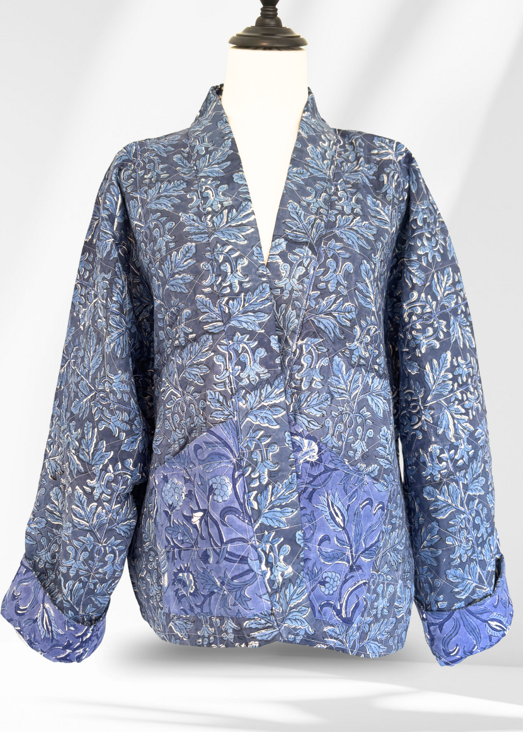 Wild & Indigo Quilted Jacket in Navy Floral