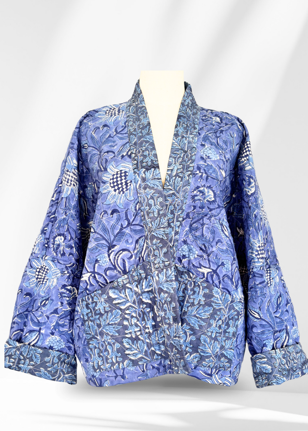 Wild & Indigo Quilted Jacket in Navy Floral