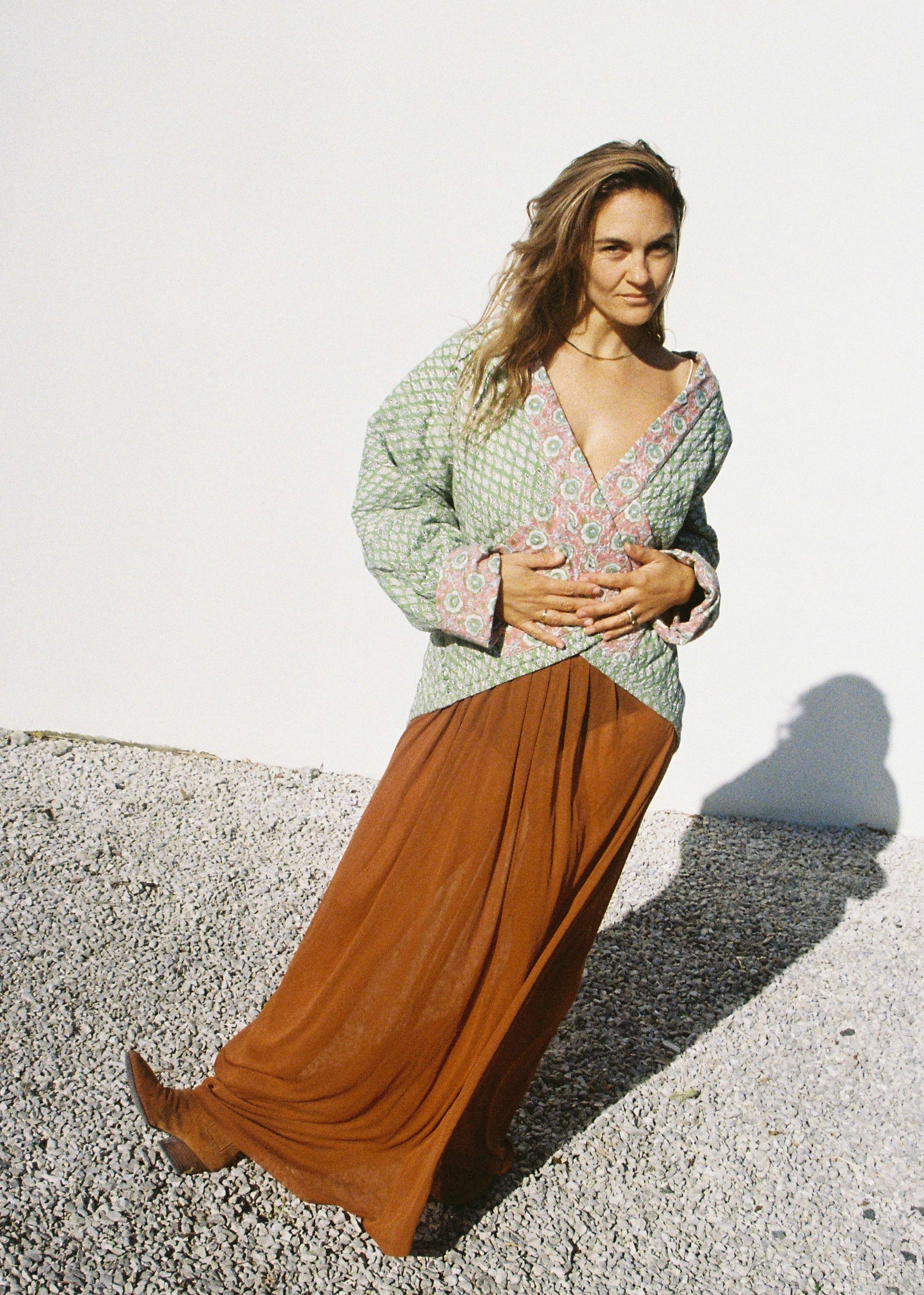 Wild & Indigo Quilted Jacket in Lemongrass & Pink