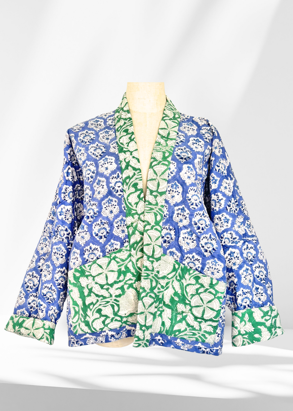 Wild & Indigo Quilted Jacket in Emerald & Azure, Reversible