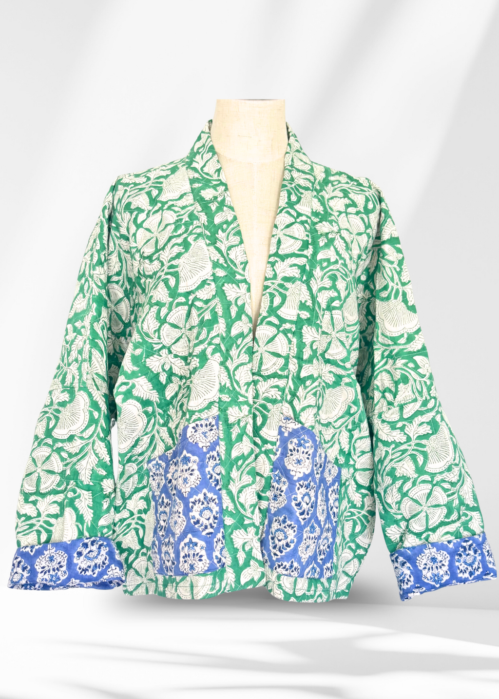 Wild & Indigo Quilted Jacket in Emerald & Azure, Reversible